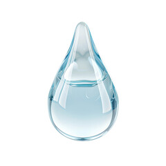 Wall Mural - a clear glass droplet of water with a blue tint, transparent or white background