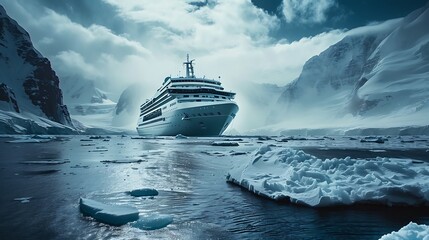 Canvas Print - Breathtaking sights of a big cruise vessel passing by ice