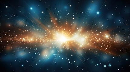 Poster - Abstract backgound with blue and orange light rays. God rays or light burst with bokeh.
