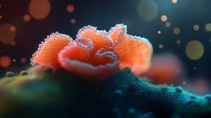 Poster -  A tight shot of an orange material against a black backdrop, encircled by a hazy, blurred bokeh of light