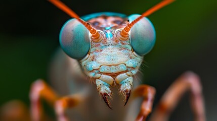 Sticker -  A detailed image of a bug's face with a blue and orange marking at its rear end