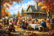 © sharafmaksumov - Thanksgiving pilgrims and indians illustration