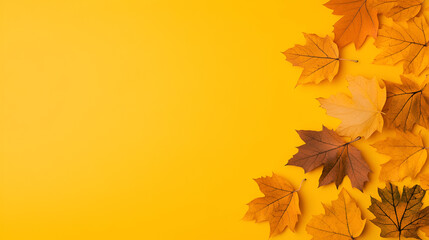 Wall Mural - Autumn Leaves on Yellow Background - Perfect for Fall Designs