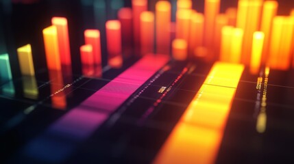 Poster - a close-up of a 3d bar graph with illuminated bars and shadows, illustrating performance metrics wit