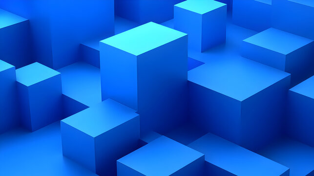 A collection of blue geometric cubes arranged in a 3D space.