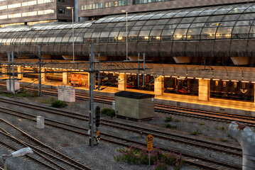 Empty train station in stockholm at night in summer