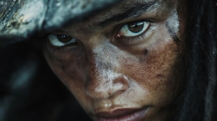 Canvas Print -  A close-up of a woman's face adorned with freckles, both in her hair and on her visage