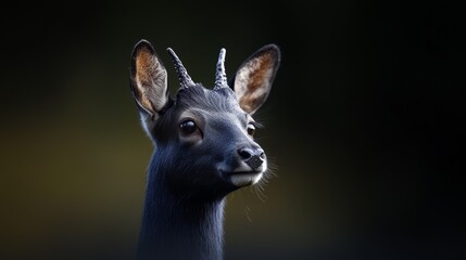 Wall Mural -  A tight shot of a small creature bearing horns, hazy backdrop