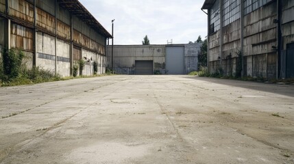 Large cement yard, ideal for hosting events, sports, or industrial activities. A versatile, open area.