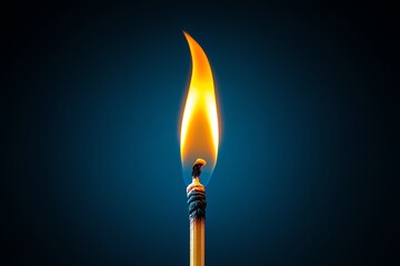 Poster - A single matchstick with a flame burning brightly against a dark blue background.