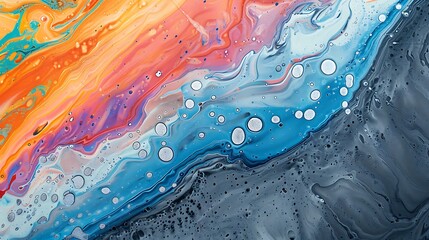 Wall Mural - Canvas fluid ink slope water concrete wash silver blue marble rainbow wall hue