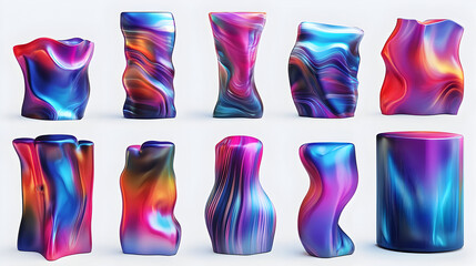 Poster - A collection of colorful, abstract 3D shapes with vibrant textures and fluid designs.