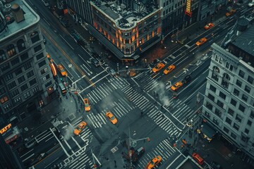 Sticker - an aerial view of a city intersection at night