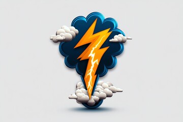 Aufkleber - A yellow lightning bolt emerges from a dark blue cloud with white fluffy clouds surrounding it.  A modern, minimalist design representing power and energy.