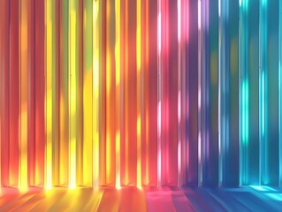 Poster - Bright and vibrant colorful vertical stripes with reflections and shadows creating a lively and dynamic atmosphere.