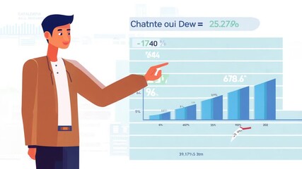 Poster - person evaluating data and presenting a chart in a modern office generative ai