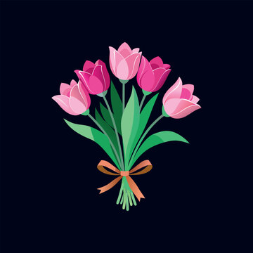 bouquet of pink tulips vector isolated illustration design