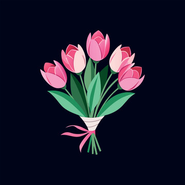 bouquet of pink tulips vector isolated illustration design