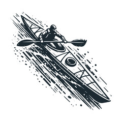 Wall Mural - The kayak. Black white vector illustration.
