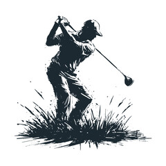 Canvas Print - The Golf player. Black white vector illustration.
