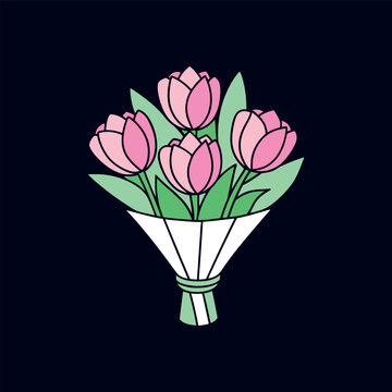 bouquet of pink tulips vector isolated illustration design