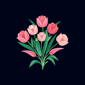 bouquet of pink tulips vector isolated illustration design