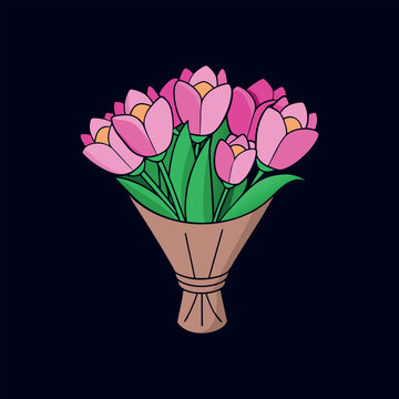 bouquet of pink tulips vector isolated illustration design