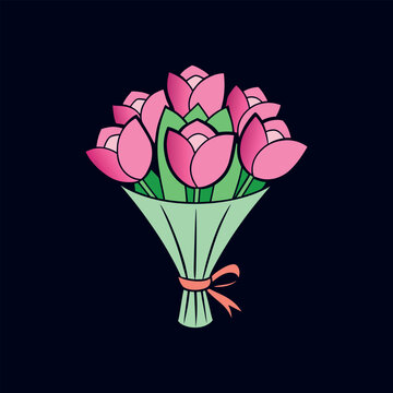 bouquet of pink tulips vector isolated illustration design