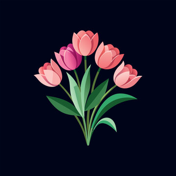 bouquet of pink tulips vector isolated illustration design