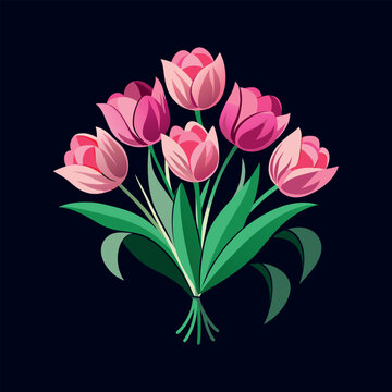 bouquet of pink tulips vector isolated illustration design