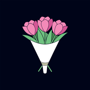 bouquet of pink tulips vector isolated illustration design