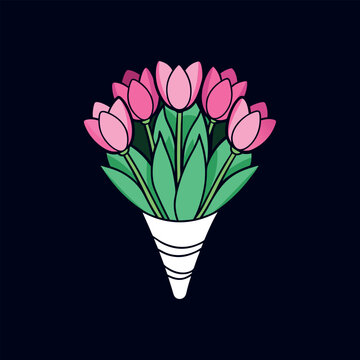 bouquet of pink tulips vector isolated illustration design