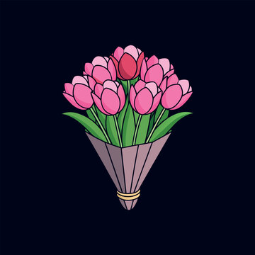 bouquet of pink tulips vector isolated illustration design