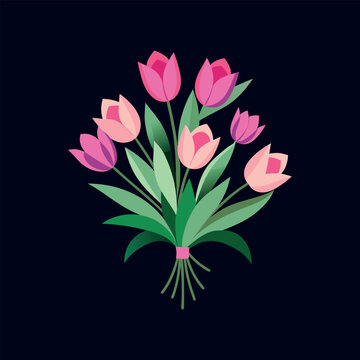 bouquet of pink tulips vector isolated illustration design