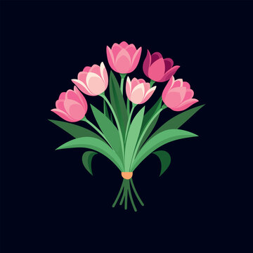 bouquet of pink tulips vector isolated illustration design