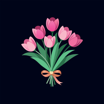 bouquet of pink tulips vector isolated illustration design