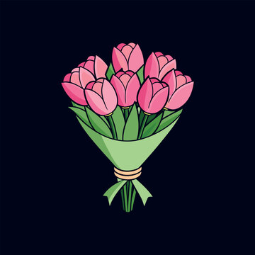 bouquet of pink tulips vector isolated illustration design