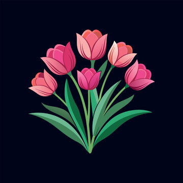 bouquet of pink tulips vector isolated illustration design