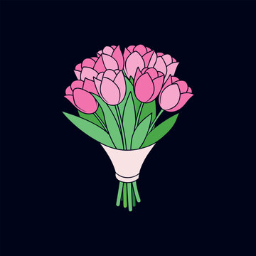 bouquet of pink tulips vector isolated illustration design