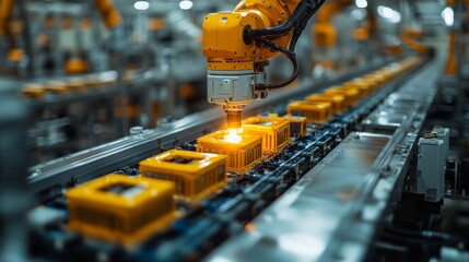 Aufkleber - Robotic arms deftly maneuver over an assembly line, expertly handling components in a modern manufacturing environment filled with precision and efficiency