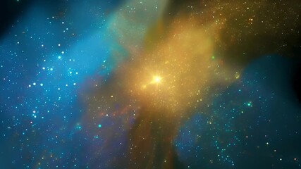 Wall Mural - video of a vibrant, starry cosmic scene blending blue and golden hues, featuring sparkling stars and nebulae, perfect for themes of space, exploration, and cosmic beauty
