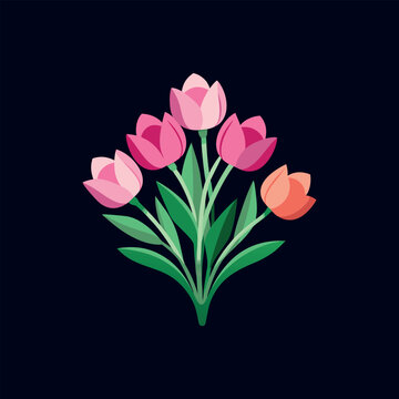 bouquet of pink tulips vector isolated illustration design