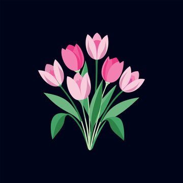 bouquet of pink tulips vector isolated illustration design