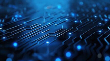 Poster - A detailed close-up shows intricate circuit patterns adorned with glowing blue lights, set against a dark backdrop, showcasing the beauty of technology