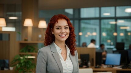 Wall Mural - Joyful female in updated workspace 