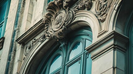 Aufkleber - Ornate Architectural Detail of a Building with an Arched Window