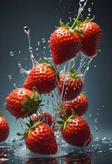 healthy strawberries in water