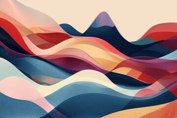 Canvas Print - Multicolored abstract art with flowing wavy lines on canvas, Organic shapes and flowing lines in a calming palette