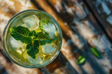 Wall Mural - a glass filled with ice and mint leaves