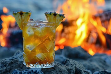 Wall Mural - a glass filled with a drink sitting on top of a rock